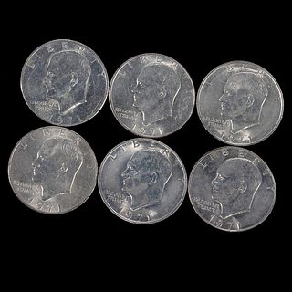 Six (6) 1971 Eisenhower Silver Dollars