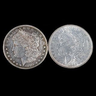 Two 1890 $1 Morgan Silver Dollar Coins