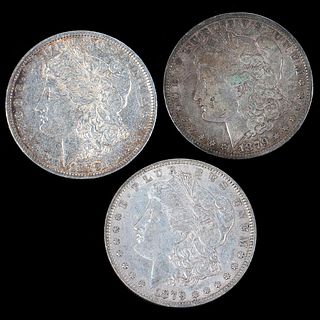 Three 1879 $1 Morgan Silver Dollar Coins