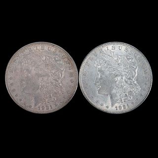 Two 1921 $1 Morgan Silver Dollar Coins