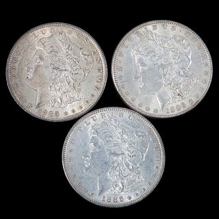Three 1886 $1 Morgan Silver Dollar Coins