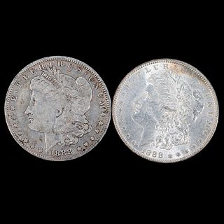 Two 1888 $1 Morgan Silver Dollar Coins