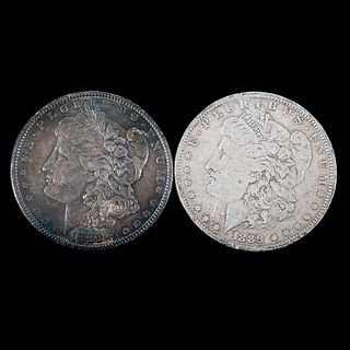 Two 1889 $1 Morgan Silver Dollar Coins