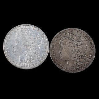 Two 1885 $1 Morgan Silver Dollar Coins