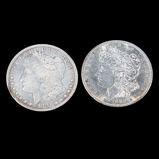 An 1880 and 1881 $1 Morgan Silver Dollar Coins