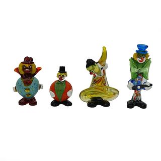 Four (4) Vintage Murano Art Glass Clowns Figurines