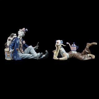 Two (2) Lladro Glazed Porcelain Clown Figurines
