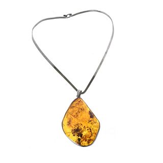Vintage Sterling Necklace with Amber Pendant