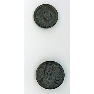 2 Division One Black Dyed Molded Horn Pictorial Button