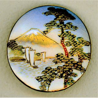A Japanese Satsuma Pottery Scenic Button