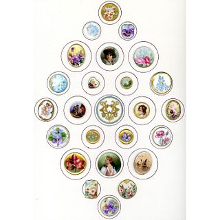 A Full Card Of Hand Painted Porcelain Stud Buttons