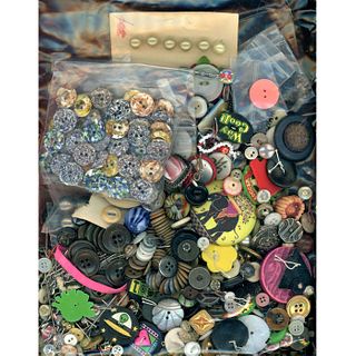 Large Bag Lot Of Assorted Material Buttons