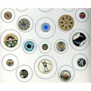 A Small Card Of Assorted Enamel Technique Buttons