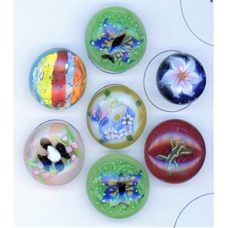 A Small Card Of Studio Artist Glass Paperweith Buttons
