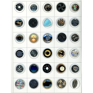 A Full Card Of Division 1 & 3 Black Glass Buttons