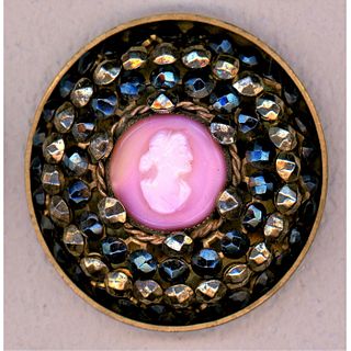 One Division One Pink Glass Head Button In Metal