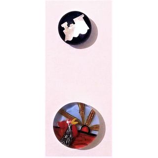 Two Studio Artist Glass Paperweight Buttons