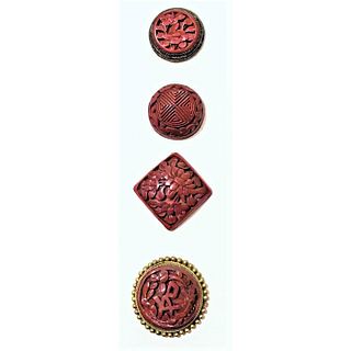 Small Card Of Early 20Th Century Cinnabar Buttons