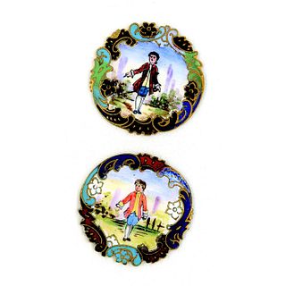 A Pair Of Div 1 Polychrome And Champleve Enamel Buttons