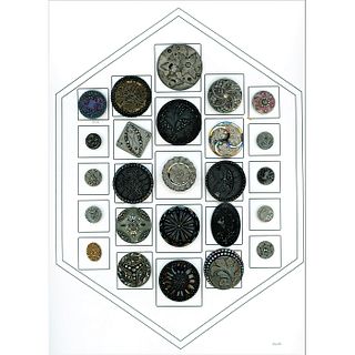 A Card Of Division One Black Glass Buttons