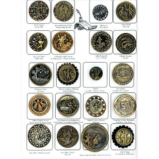 A Card Of Assorted Picture Buttons In Metal