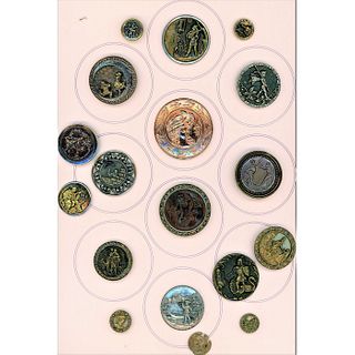 A Full Card Of Mostly Metal Pictorial Buttons