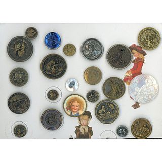 A Card Of Assorted Mostly Metal Picture Buttons