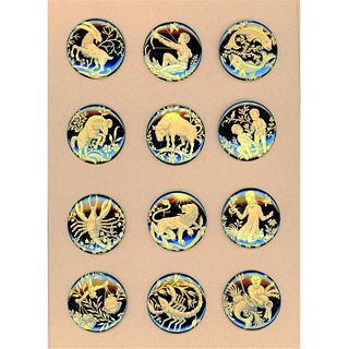 A Card Of Porcelain Buttons-The Signs Of The Zodiac