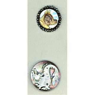 2 Division One Carved Pearl Pictorial Buttons
