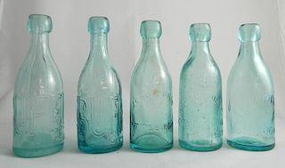 5 Soda aqua bottles - Pittsburgh