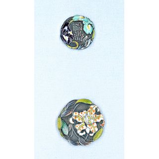 2 Division One Japanese Repousse Silver Enamel Buttons