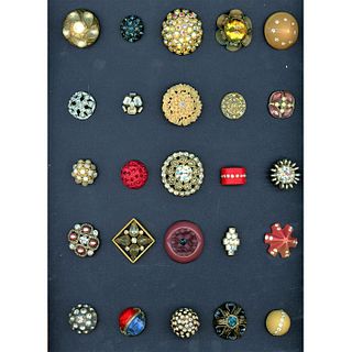 A Card Of Assorted Material Buttons With Paste Jewels
