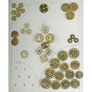 2 Cards Of Assorted Material Buttons With Paste Jewels