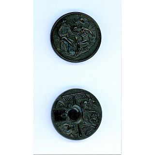 2 Division 1 Black Dyed Horn Buttons Including Figural
