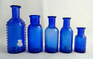 5 Poison round cobalt bottles
