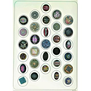 A Card Of Assorted Black Glass Imitation Fabric Buttons