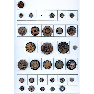 A Card Of Division 1 Faux Wood Black Glass Buttons
