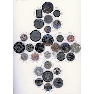 A Card Of Div 1 Black Glass Buttons Incl. Pictorials