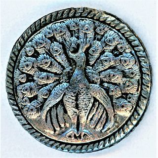 A Very Rare Division 1 Lacy Glass Peacock Button