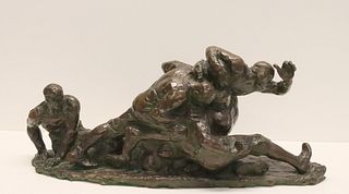 Antique Bronze Football Players Sculpture