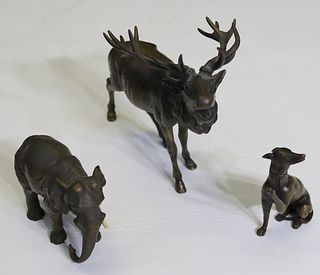 Bronze Dog, Bronze Elk And Bronze Elephant