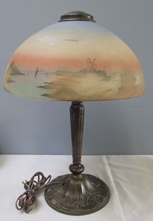 Antique Reverse Painted Table Lamp.
