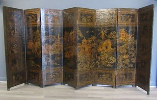 Regency  8 Panel Lacquered Chinoiserie