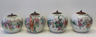 4 Antique Chinese Enamel Decorated Ginger Jars.