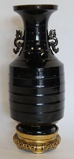 Large 19th C Chinese Black Glazed Vase.