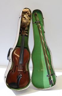 Vintage Violin In Hard Case With 2 Bows.