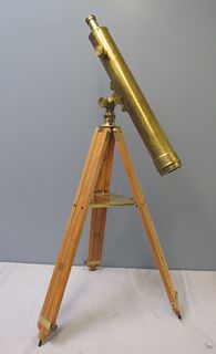 Brass Telescope On Extending Wood Base.