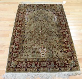 Vintage And Finely Hand Woven Silk Carpet