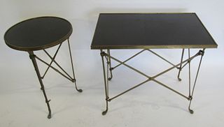 2 Bagues Style Gilt Metal Tables With Stone Tops