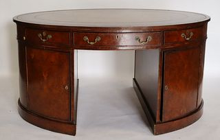 Antique Mahogany Oval Leathertop Partners Desk